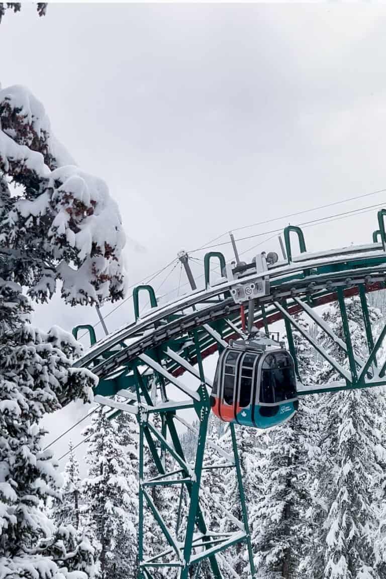 Banff Gondola covered in snow in May.