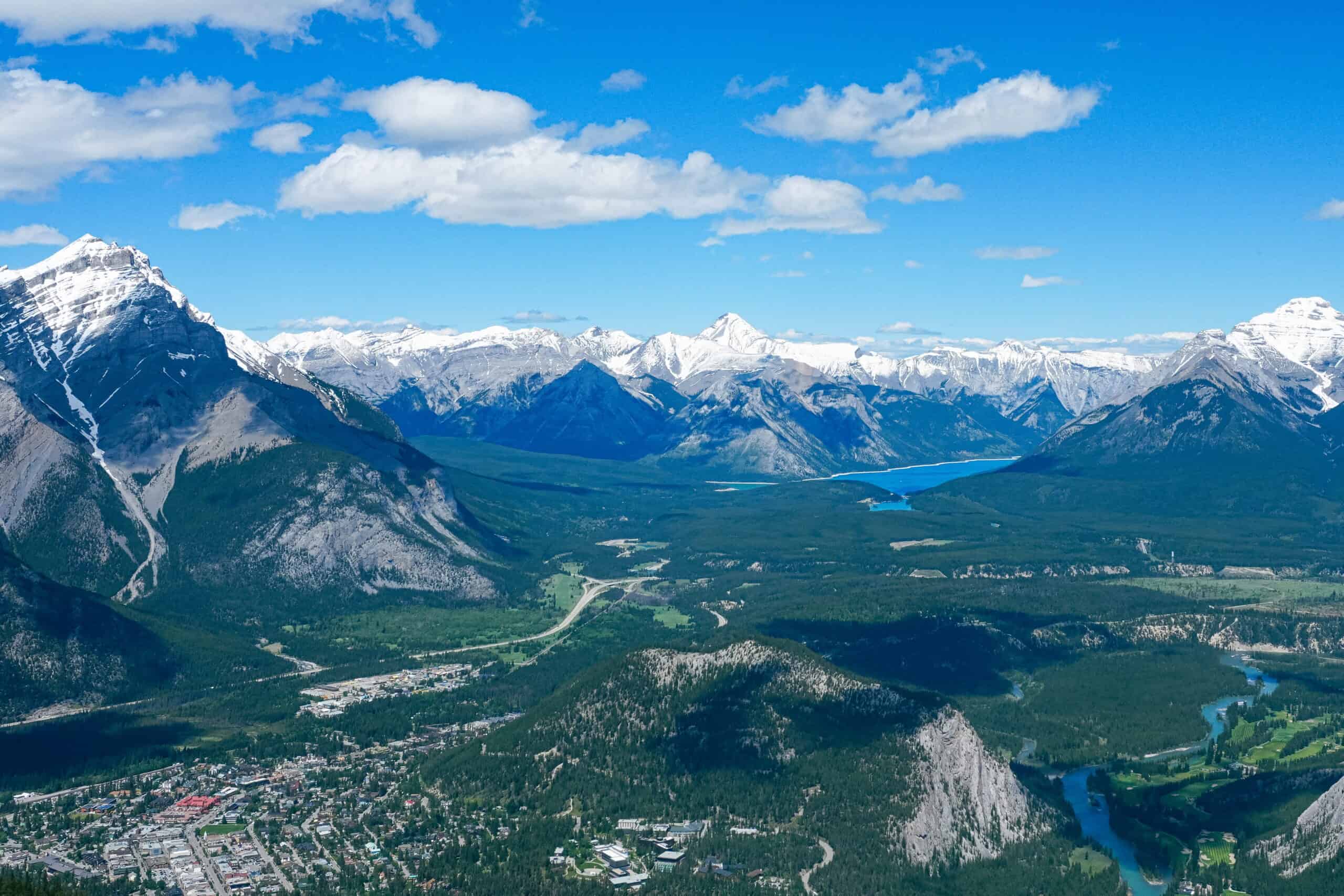Birdeye view of Bow Valley from Sulphur Mountain summit in Banff