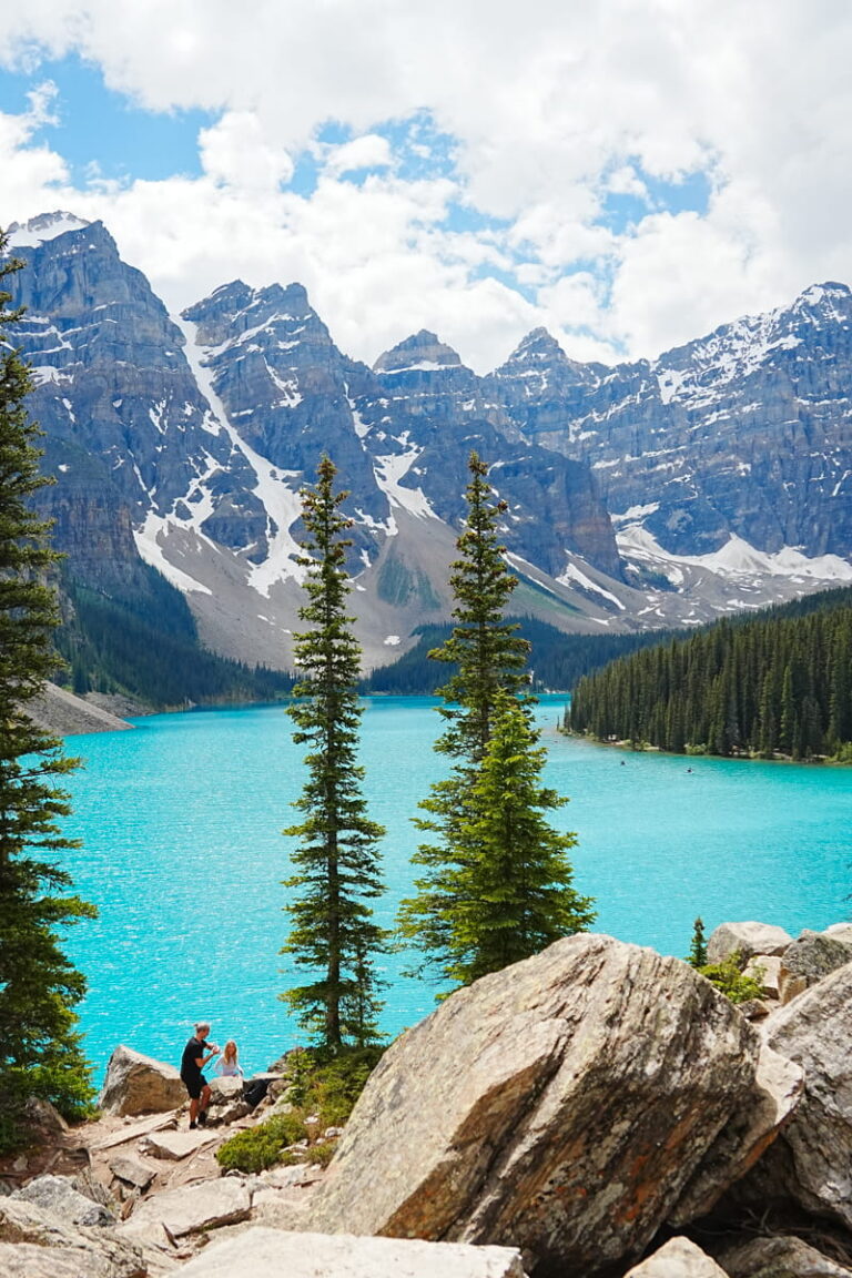 Couple looking at Moraine Lake