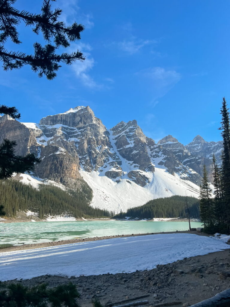 Moraine Lake frozen in May