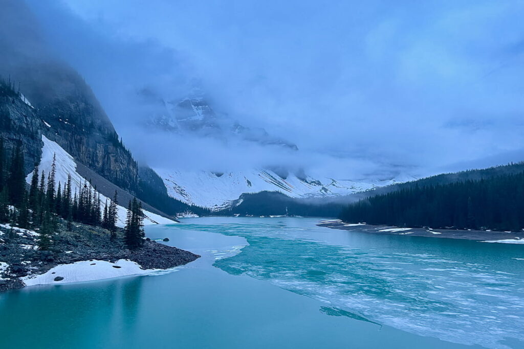 Moraine Lake half thawed in May