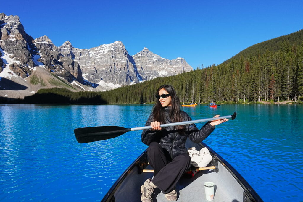 Woman canoeing on Moraine Lake