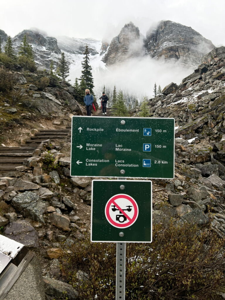 Sign pointing direction of rockpile and consolation lake